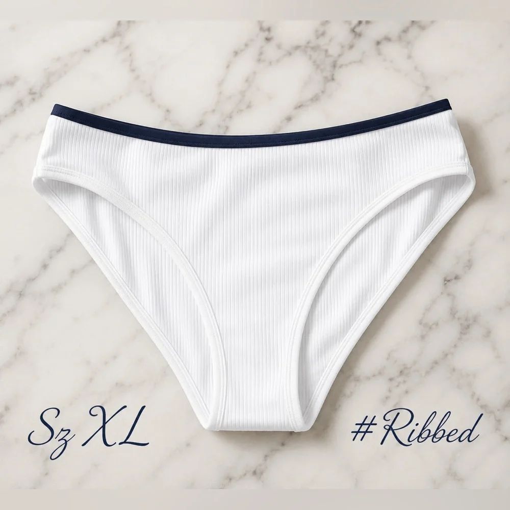 NOBO NEW XL 15-17 *Ribbed* White Blk Contrast Swim Bikini Bottom